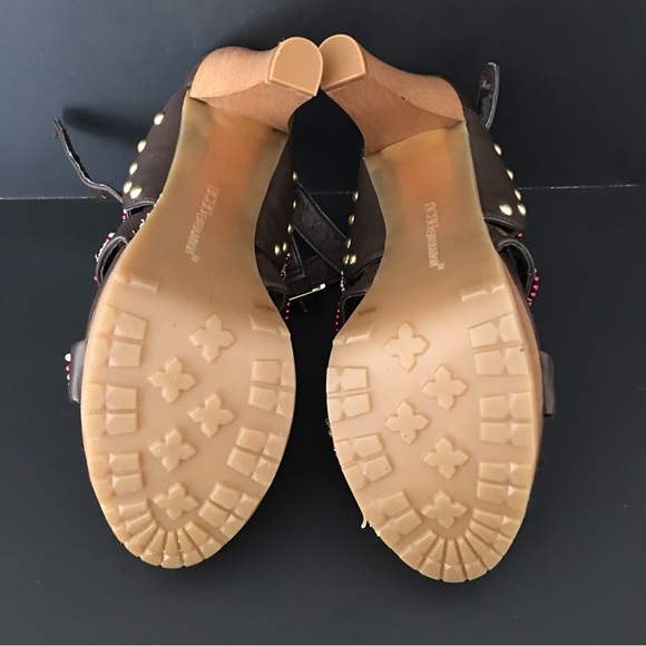 BCBGeneration Tapered Chunky Heels Sandals Brown Embellish Strap Platform 7.5B - Picture 6 of 15